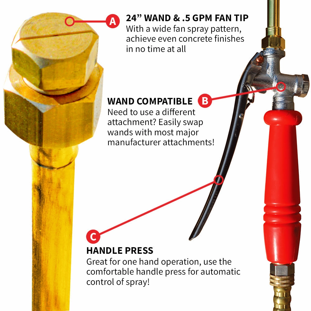 24 Inch Spray Wand Attachment Curved, with .5 GPM Fan Nozzle for Concrete Spraying