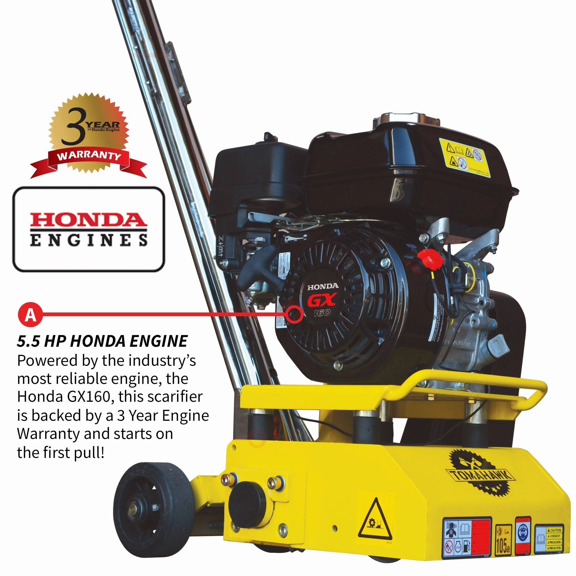 8 Gas Concrete Scarifier Planer Grinder with 5.5 HP Honda Engine Blade Bundle