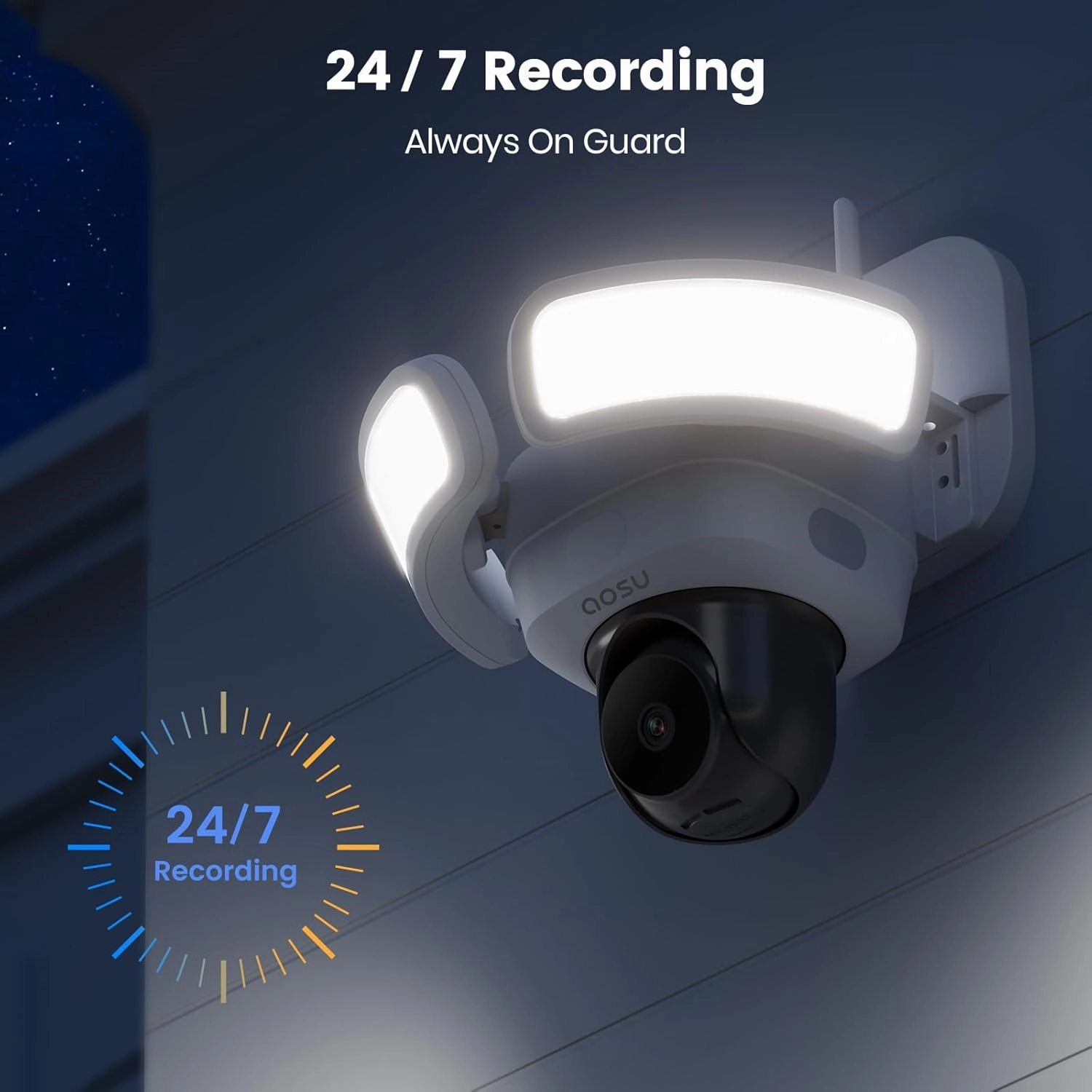 AOSU 2600 Lumen Brightness Wired Floodlight Camera - 270 Detection Angle And Vehicle Protection Camera