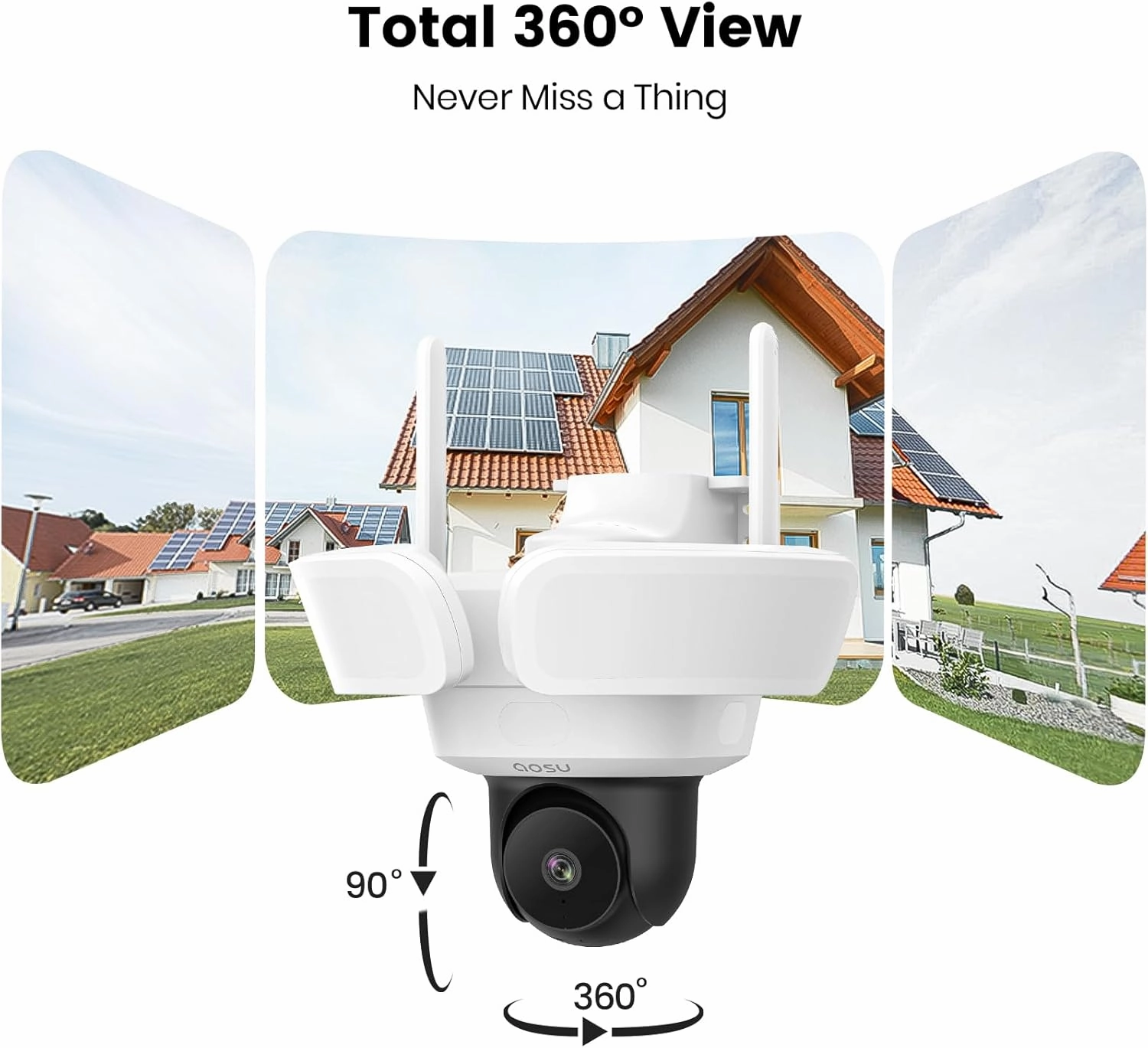AOSU 2600 Lumen Brightness Wired Floodlight Camera - 270 Detection Angle And Vehicle Protection Camera