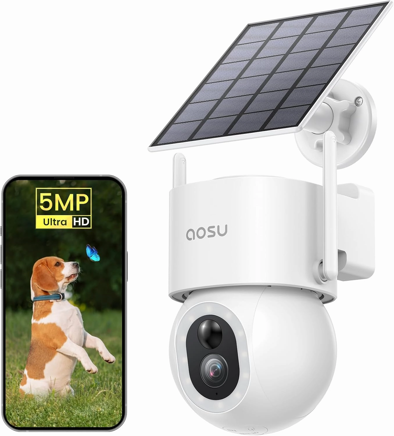 AOSU Solar Wireless Outdoor Security Camera-360 Pan/Tilt Surveillance with Floodlight - C9S2CH11