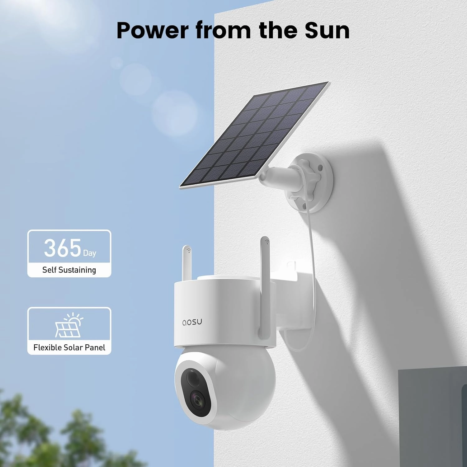 AOSU Solar Wireless Outdoor Security Camera-360 Pan/Tilt Surveillance with Floodlight - C9S2CH11