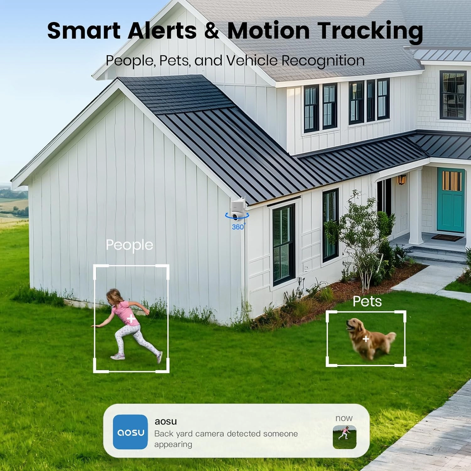 AOSU Solar Wireless Outdoor Security Camera-360 Pan/Tilt Surveillance with Floodlight - C9S2CH11