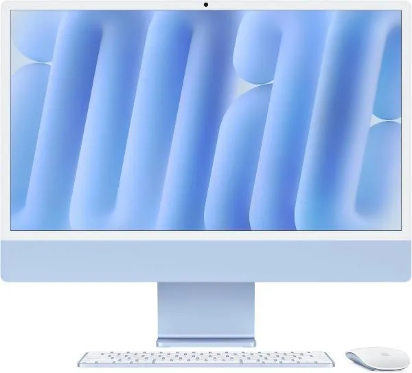 Apple iMac 24Inch with Retina 4.5K Display, M4 chip with 10Core CPU & 10Core GPU, 16GB, 512GB SSD, Blue tv stand, curved tv