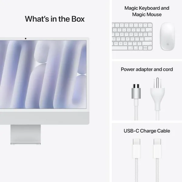Apple iMac 24Inch with Retina 4.5K Display, M4 chip with 8Core CPU & 8Core GPU, 16GB, 256GB SSD, Silver
