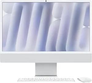 Apple iMac 24Inch with Retina 4.5K Display, M4 chip with 8Core CPU & 8Core GPU, 16GB, 256GB SSD, Silver tv stand, curved tv