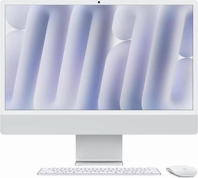 Apple iMac 24Inch with Retina 4.5K Display, M4 chip with 10Core CPU & 10Core GPU, 16GB, 512GB SSD, Silver tv stand, curved tv