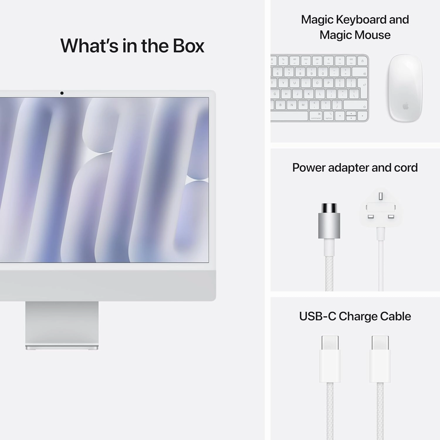 Apple iMac 24Inch with Retina 4.5K Display, M4 chip with 10core CPU and 10core, 512GB SSD, Silver
