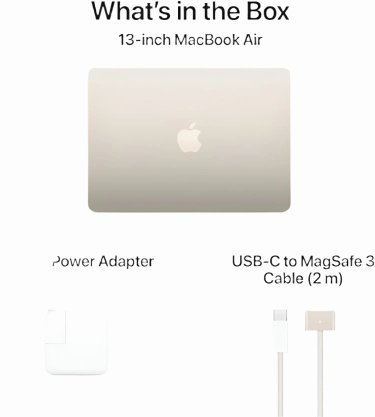 Apple Mac Book Air M3 13Inch, 8Core CPU & 8Core GPU, 16GB, 256GB SSD, Starlight