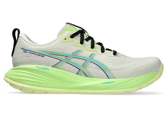 ASICS MEN'S GEL CUMULUS 27 BIRCH/LIME RUNNING SHOES Shoes_Mens-Asics