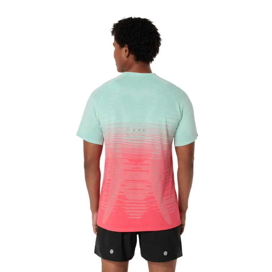 ASICS Men's Seamless Short Sleeved Running Top in Coral Reef/Oasis Green SS25