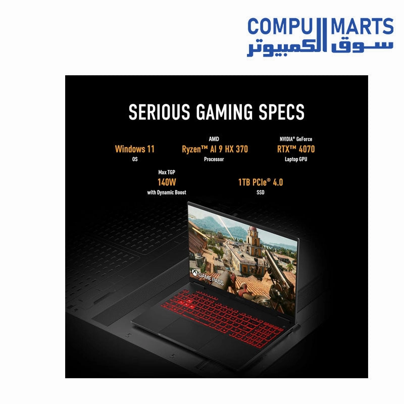ASUS TUF Gaming A16 (2024) FA608WI-AB96AMD Ryzen AI 9 HX 370, NVIDIA GeForce RTX 4070, 32GB LPDDR5X, 1TB SSD, Wi-Fi 6E, Windows 11