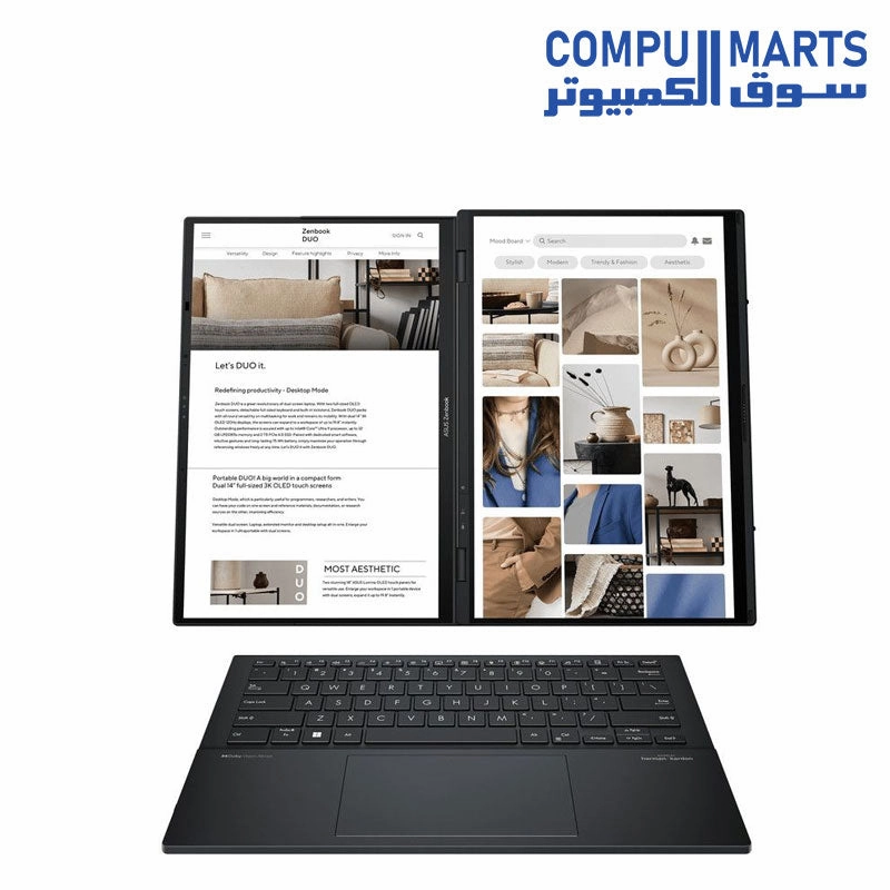 Asus Zenbook DUO  UX8406CA-PZ062W Laptop, Intel Core Ultra 7 255H, 1TB SSD, 32GB RAM, 14 Inch, 3K, OLED, 120Hz, Intel Arc Graphics, Windows 11 - Inkwell Grey