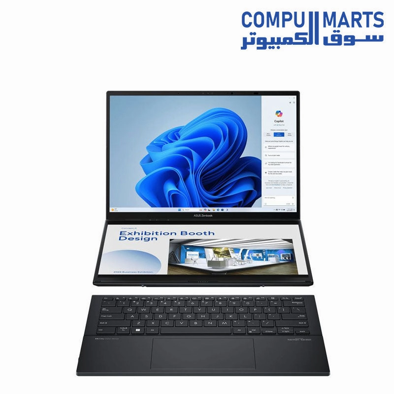 Asus Zenbook DUO  UX8406CA-PZ062W Laptop, Intel Core Ultra 7 255H, 1TB SSD, 32GB RAM, 14 Inch, 3K, OLED, 120Hz, Intel Arc Graphics, Windows 11 - Inkwell Grey