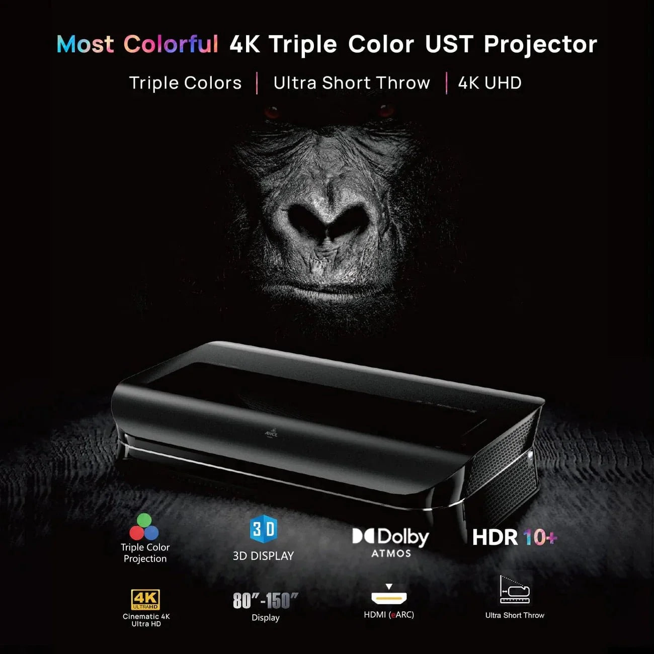 AWOL Vision LTV-3000 Pro Plus 100''-120'' Daylight ALR Screen Bundle - 4K 3D Ultra Short Throw Triple Laser Projector