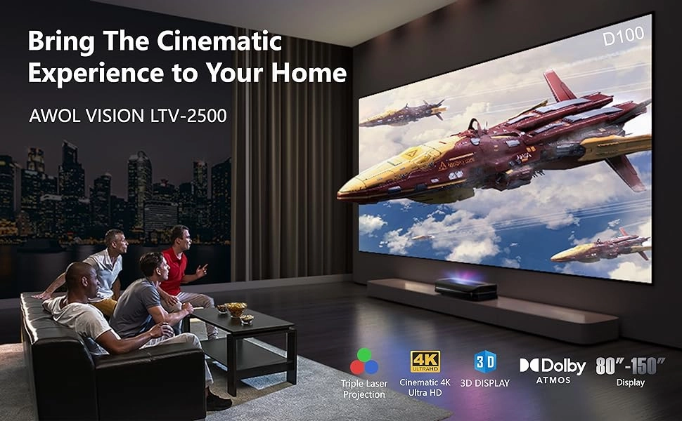 AWOL Vision LTV-3000 Pro Plus 100''-120'' Daylight ALR Screen Bundle - 4K 3D Ultra Short Throw Triple Laser Projector