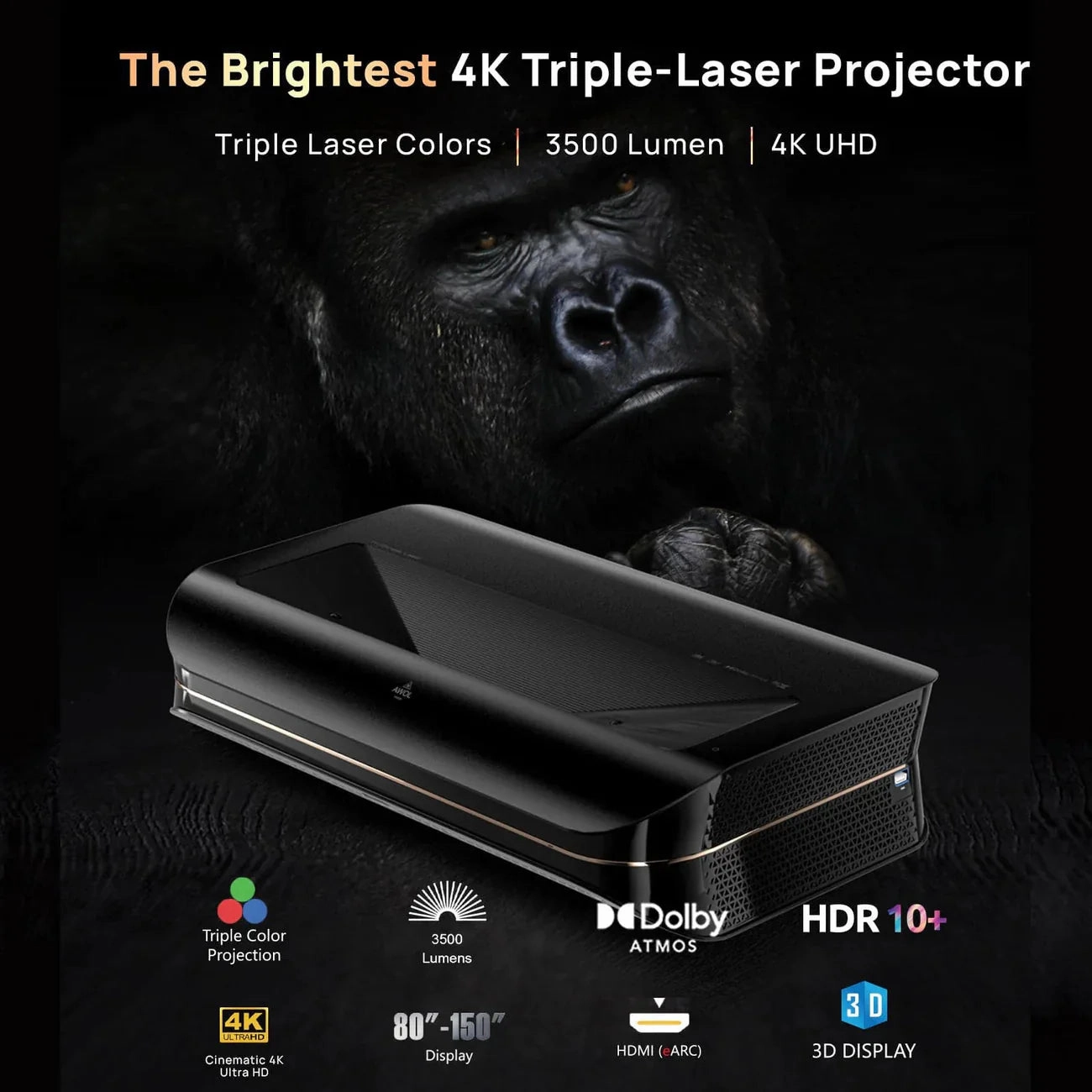 Awol Vision LTV-3500 Pro Plus 100''-150'' Wall-Mount Cinematic ALR Screen Bundle