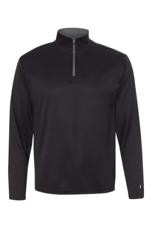 Badger Mens B-Core Moisture Wicking 1/4 Zip Sweatshirt - Black/Graphite Grey Clothing Badger