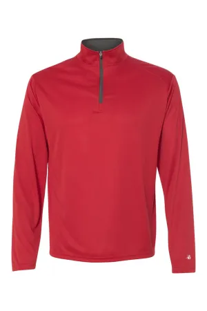 Badger Mens B-Core Moisture Wicking 1/4 Zip Sweatshirt - Red/Graphite Grey Clothing Badger