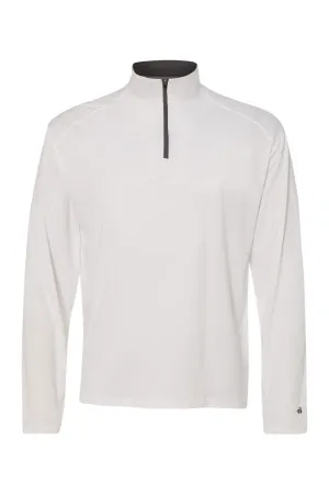 Badger Mens B-Core Moisture Wicking 1/4 Zip Sweatshirt - White/Graphite Grey Clothing Badger