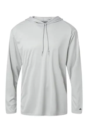 Badger Mens B-Core Moisture Wicking Long Sleeve Hooded T-Shirt Hoodie - Silver Grey Clothing Badger