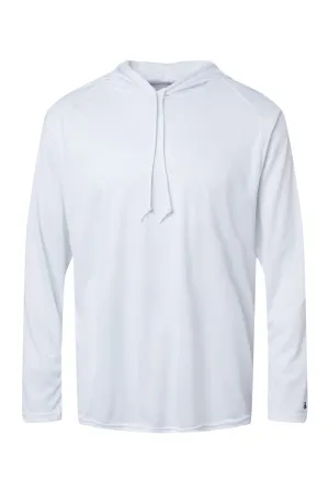 Badger Mens B-Core Moisture Wicking Long Sleeve Hooded T-Shirt Hoodie - White Clothing Badger