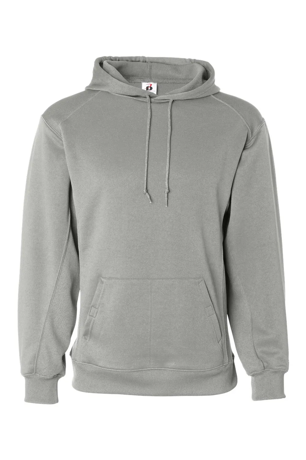 Badger Mens Performance Moisture Wicking Fleece Hooded Sweatshirt Hoodie w/ Pouch Pocket - Silver Grey Clothing Badger
