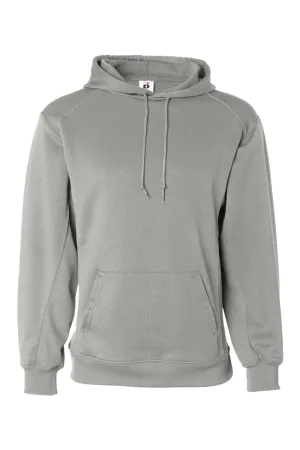 Badger Mens Performance Moisture Wicking Fleece Hooded Sweatshirt Hoodie w/ Pouch Pocket - Silver Grey Clothing Badger