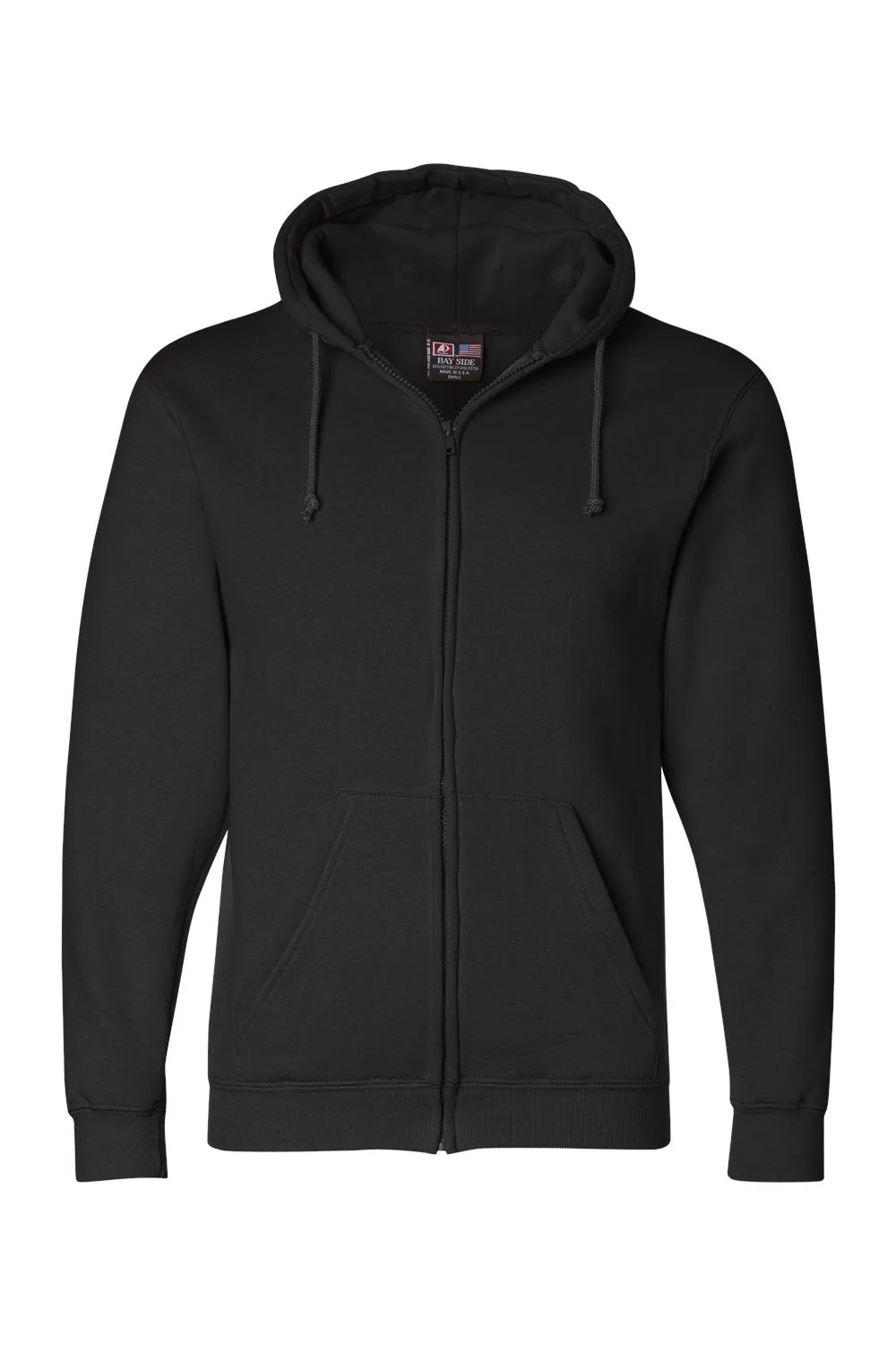 Bayside Mens USA Made Full Zip Hooded Sweatshirt Hoodie w/ Pockets - Black