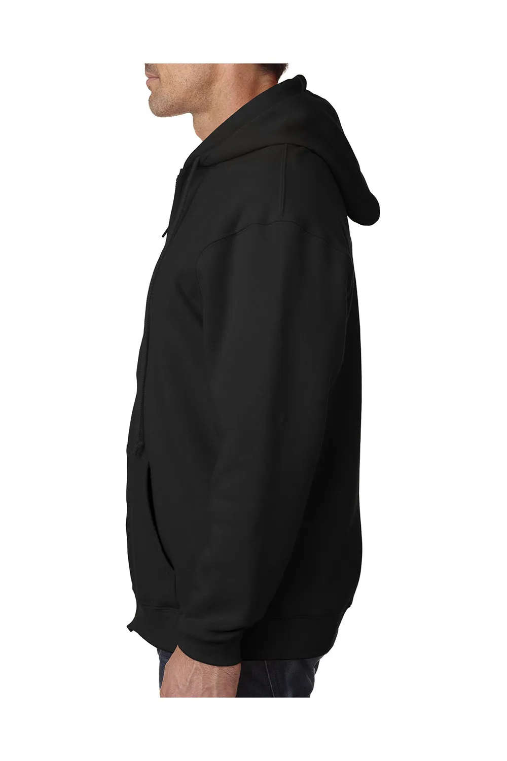 Bayside Mens USA Made Full Zip Hooded Sweatshirt Hoodie w/ Pockets - Black