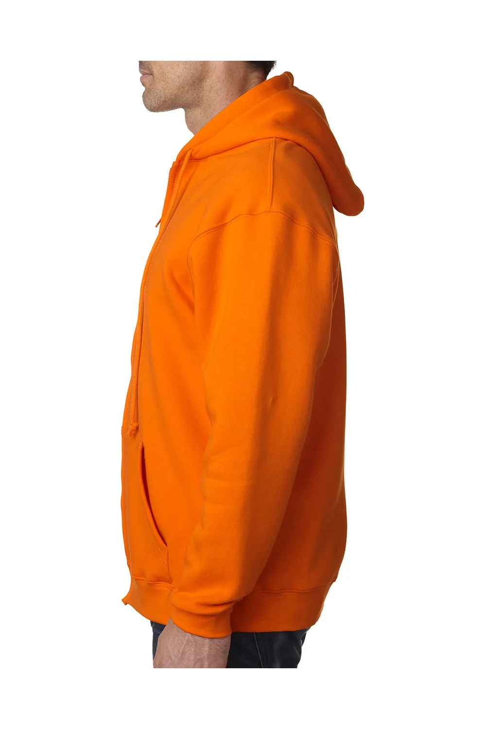 Bayside Mens USA Made Full Zip Hooded Sweatshirt Hoodie w/ Pockets - Bright Orange