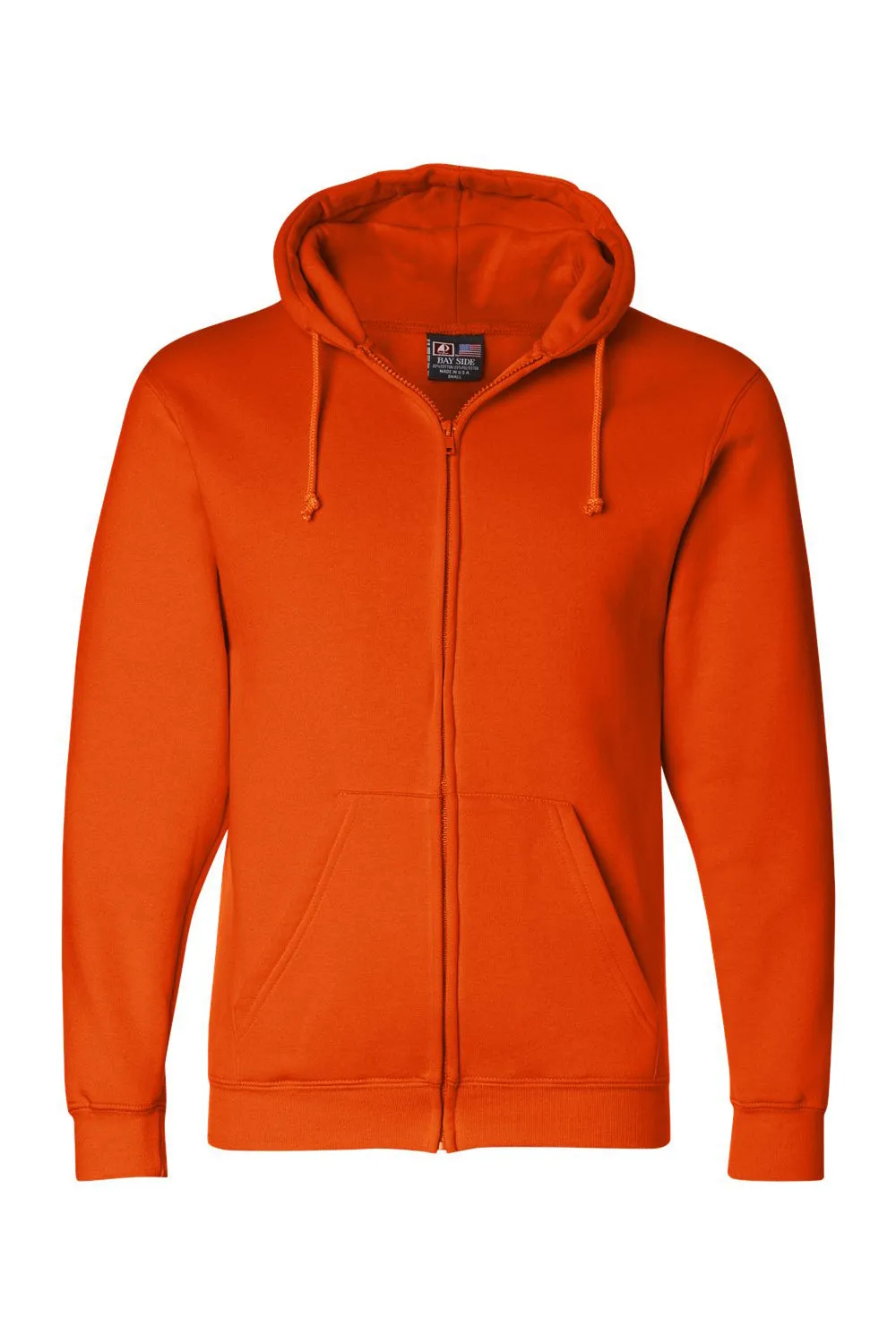 Bayside Mens USA Made Full Zip Hooded Sweatshirt Hoodie w/ Pockets - Bright Orange