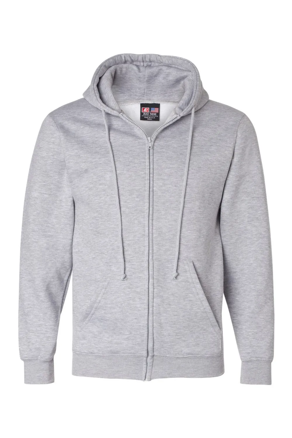 Bayside Mens USA Made Full Zip Hooded Sweatshirt Hoodie w/ Pockets - Dark Ash Grey