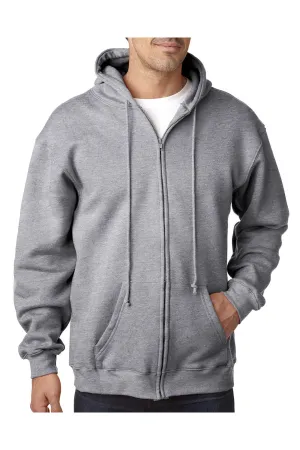 Bayside Mens USA Made Full Zip Hooded Sweatshirt Hoodie w/ Pockets - Dark Ash Grey