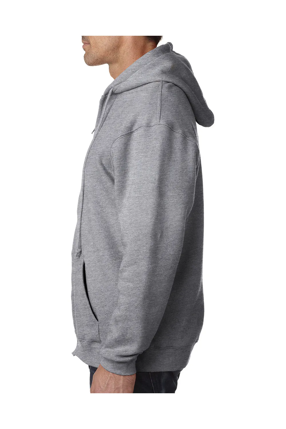 Bayside Mens USA Made Full Zip Hooded Sweatshirt Hoodie w/ Pockets - Dark Ash Grey