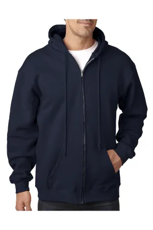 Bayside Mens USA Made Full Zip Hooded Sweatshirt Hoodie w/ Pockets - Navy Blue