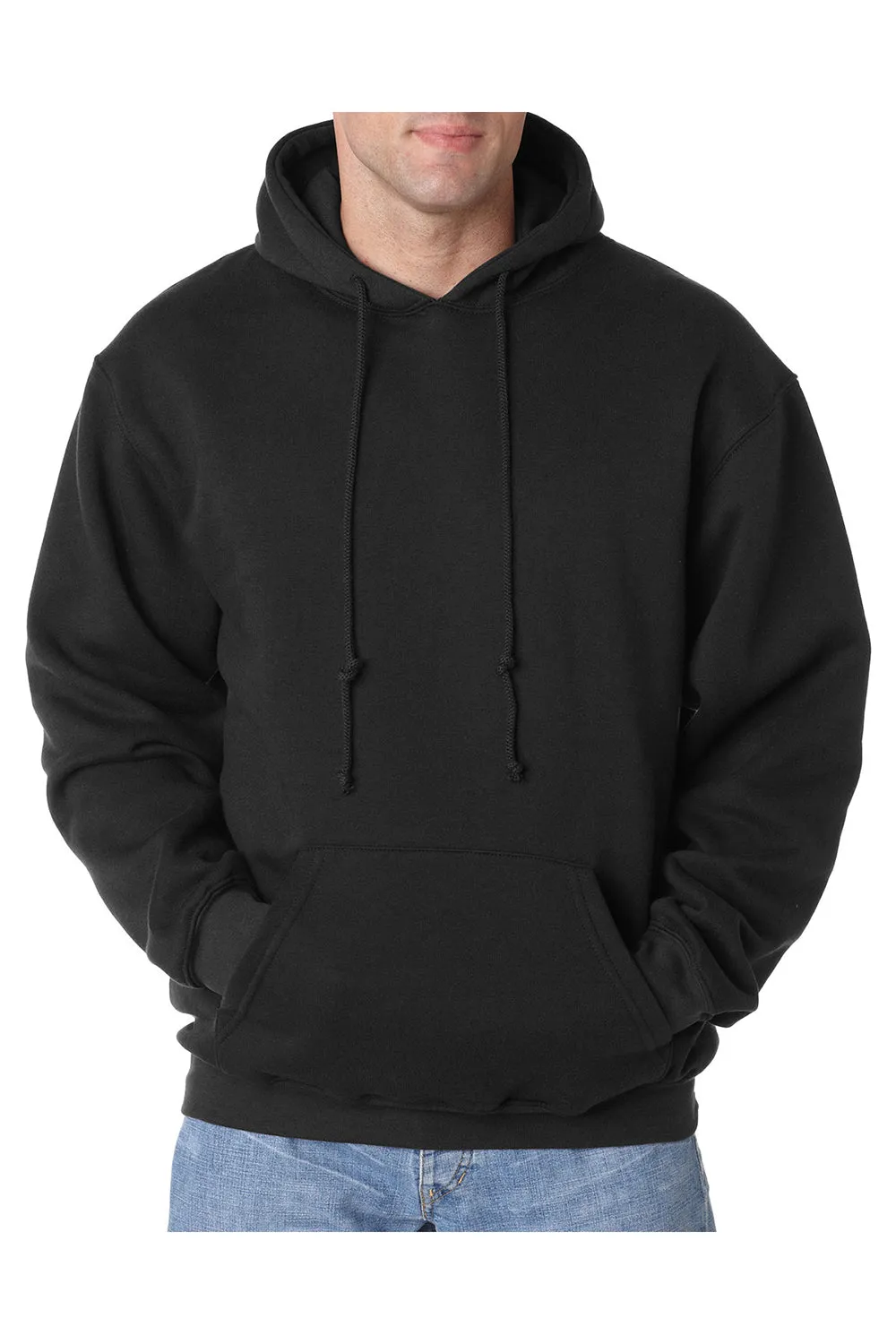 Bayside Mens USA Made Hooded Sweatshirt Hoodie w/ Pouch Pocket - Black