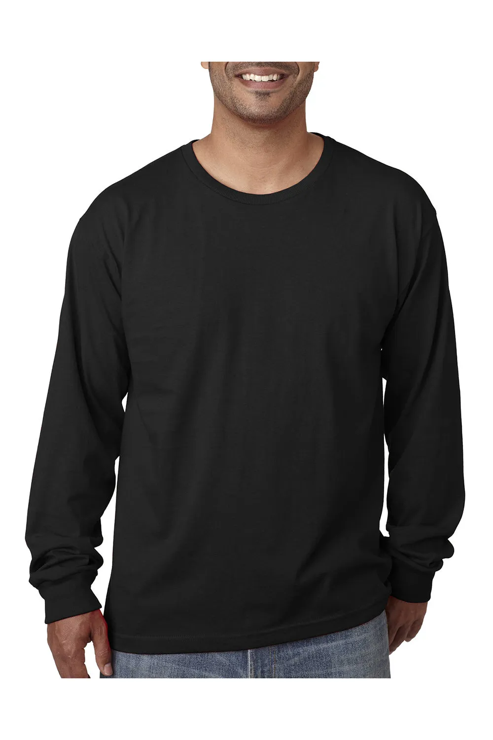 Bayside Mens USA Made Long Sleeve Crewneck T-Shirt - Black