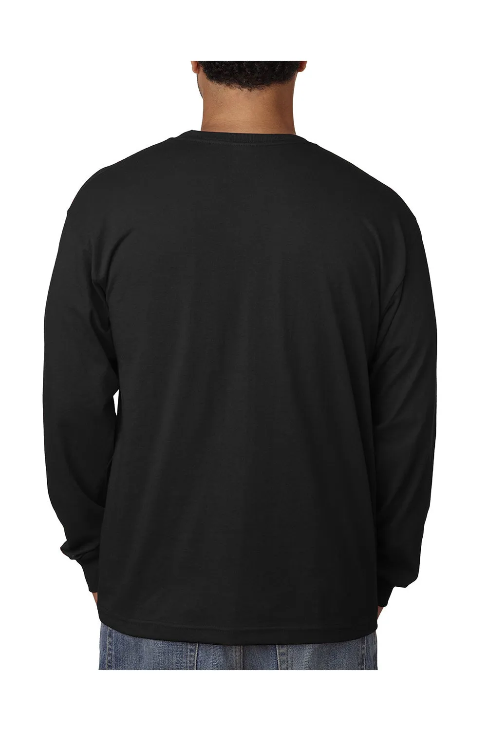 Bayside Mens USA Made Long Sleeve Crewneck T-Shirt - Black