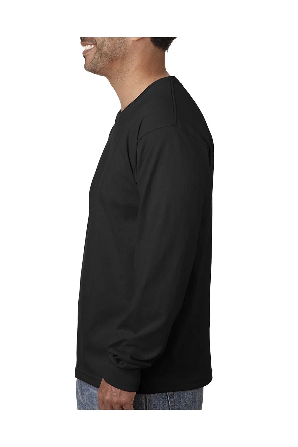 Bayside Mens USA Made Long Sleeve Crewneck T-Shirt - Black