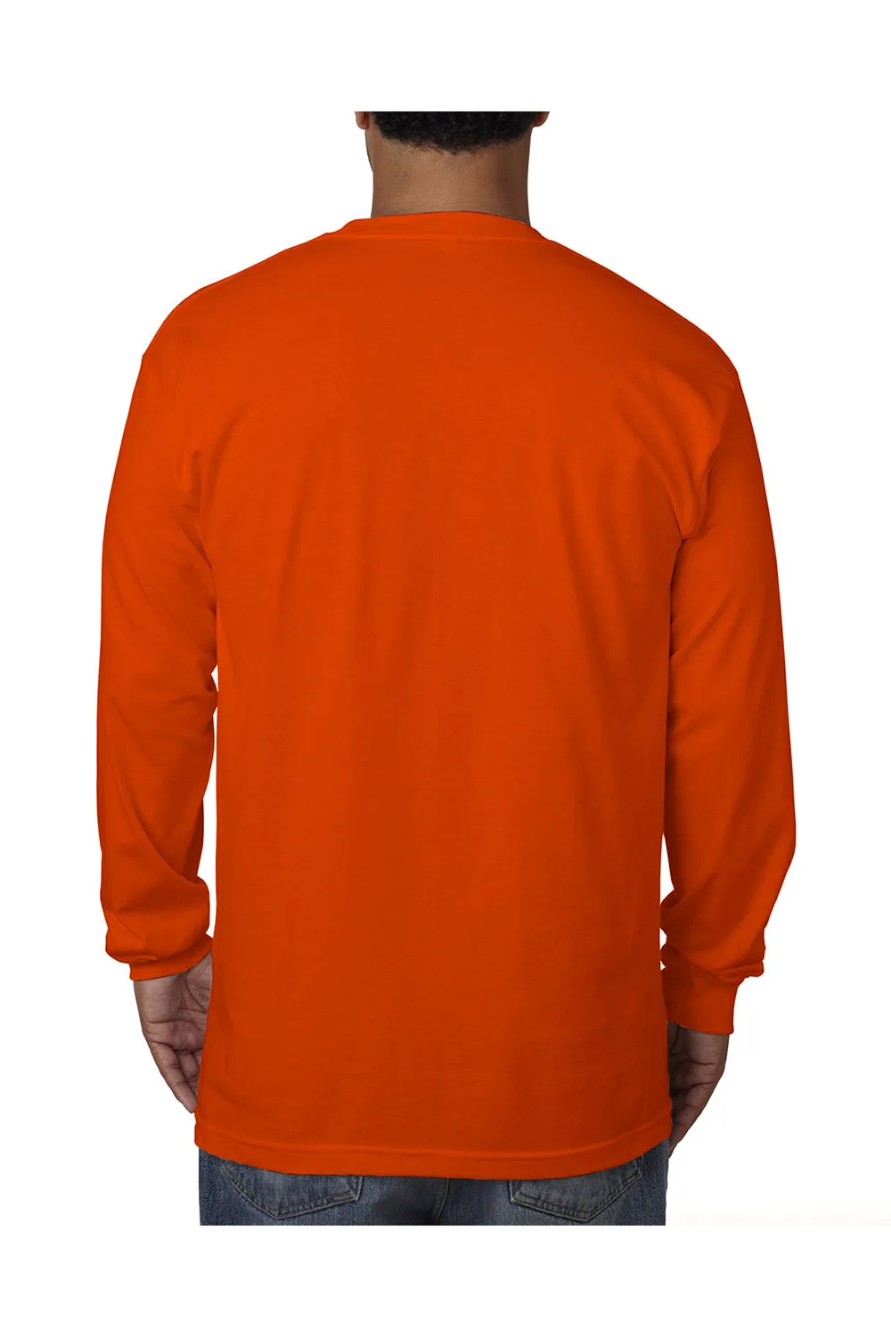 Bayside Mens USA Made Long Sleeve Crewneck T-Shirt - Bright Orange