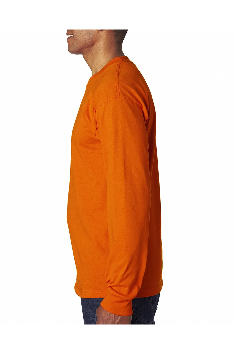 Bayside Mens USA Made Long Sleeve Crewneck T-Shirt - Bright Orange
