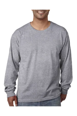 Bayside Mens USA Made Long Sleeve Crewneck T-Shirt - Dark Ash Grey