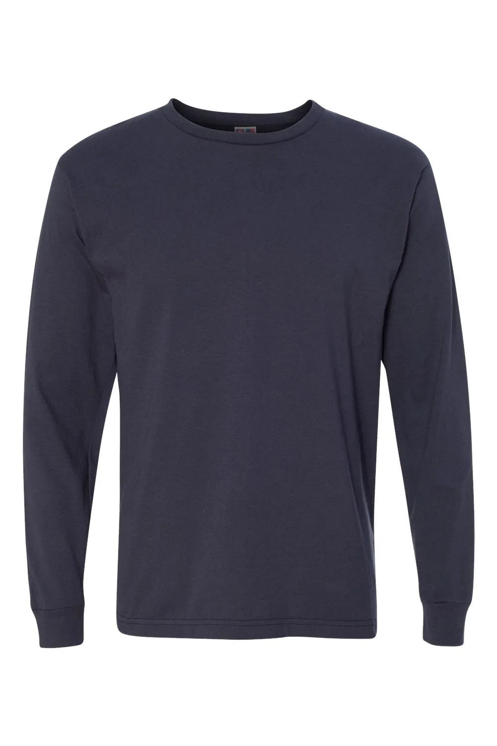 Bayside Mens USA Made Long Sleeve Crewneck T-Shirt - Light Navy Blue