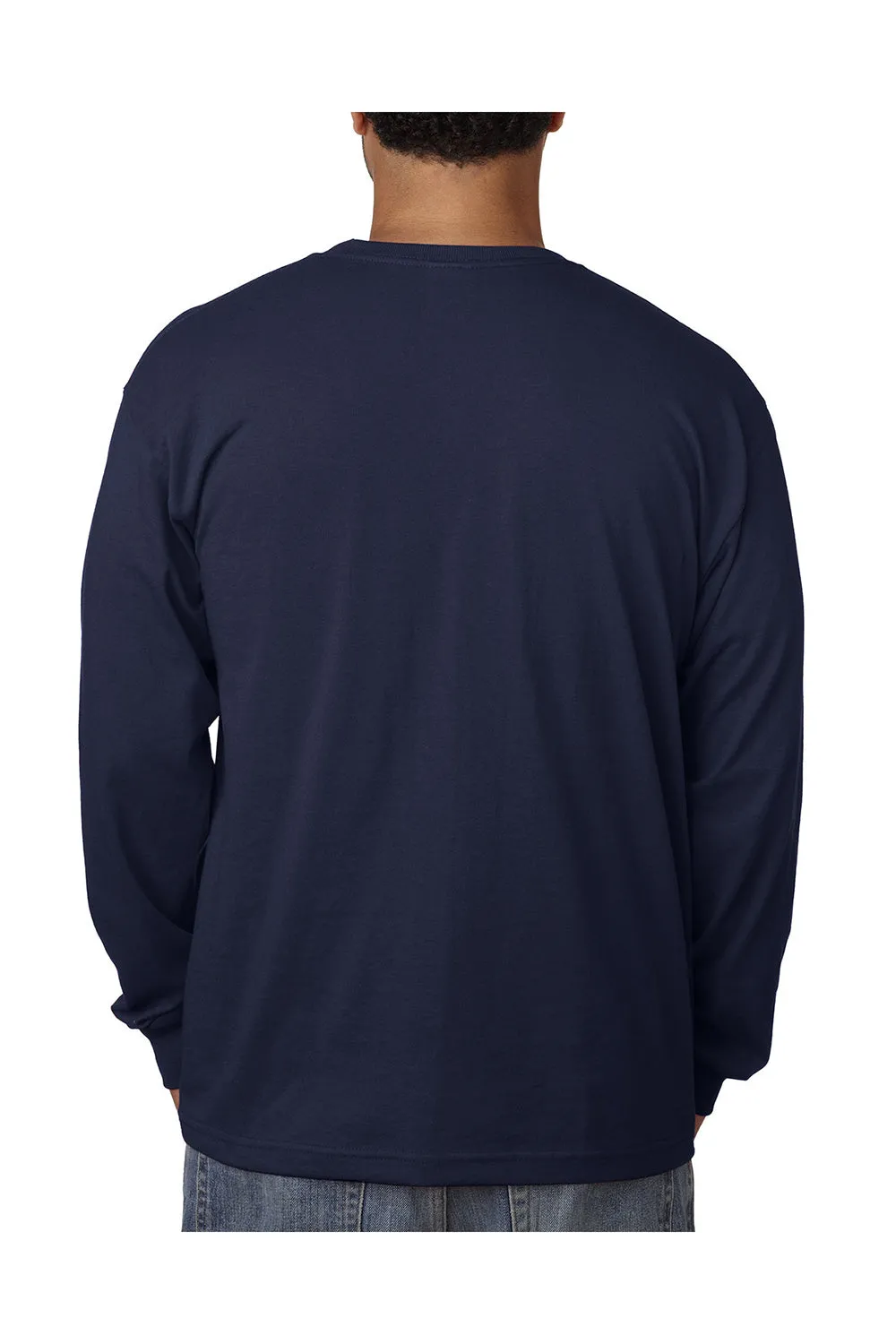 Bayside Mens USA Made Long Sleeve Crewneck T-Shirt - Light Navy Blue