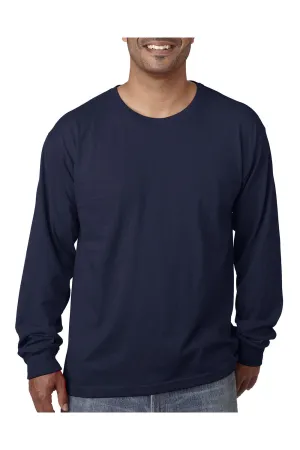Bayside Mens USA Made Long Sleeve Crewneck T-Shirt - Light Navy Blue