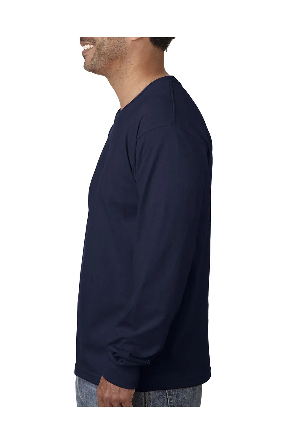 Bayside Mens USA Made Long Sleeve Crewneck T-Shirt - Light Navy Blue