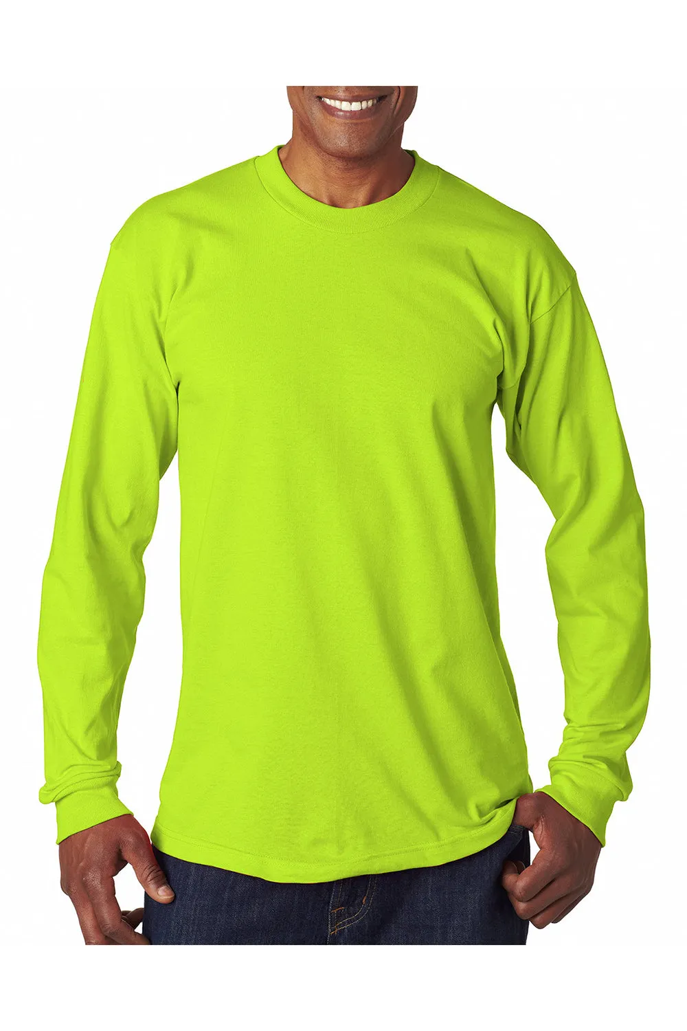 Bayside Mens USA Made Long Sleeve Crewneck T-Shirt - Lime Green