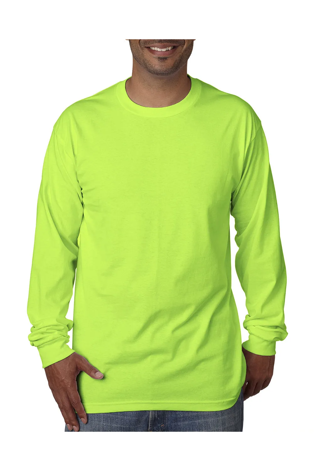 Bayside Mens USA Made Long Sleeve Crewneck T-Shirt - Lime Green