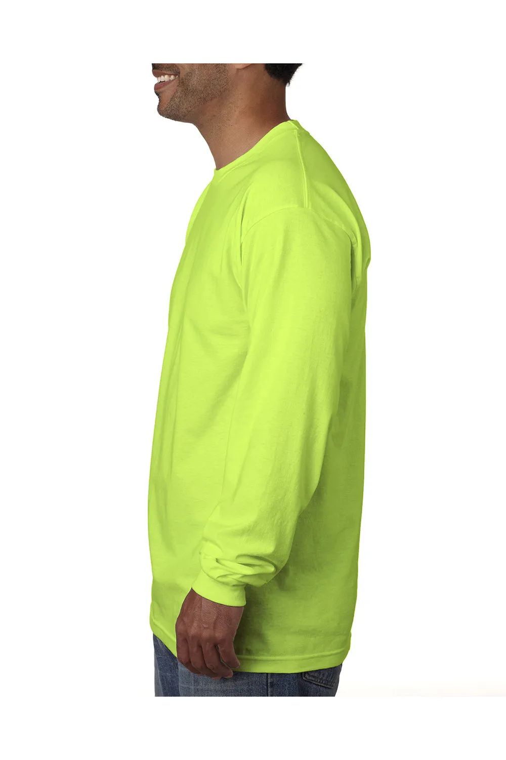 Bayside Mens USA Made Long Sleeve Crewneck T-Shirt - Lime Green